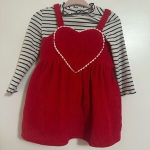 Old Navy Red Corduroy Dress with Striped Top